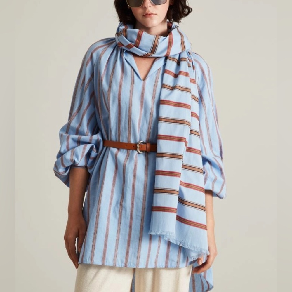 NWOT Max & Co. by Max Mara Label-cut Cotton Scarf with Stripes Size: OS Spring - Picture 1 of 10